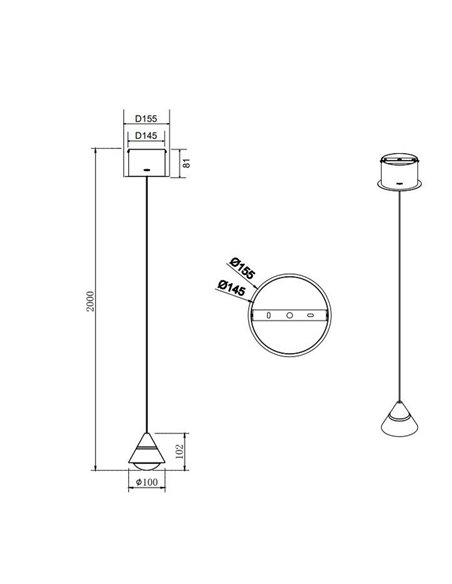 Lámpara de techo LED ROMEO 1 luz, altura regulable, 7W 700lm, 2300+3000+4000K IP20 Negro