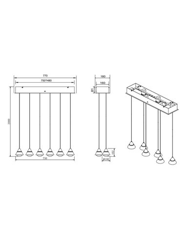 Luminária de teto LED ROMEO, 6 luzes, 42W 4200lm DIP SWITCH 2300+3000+4000K IP20 Cinza