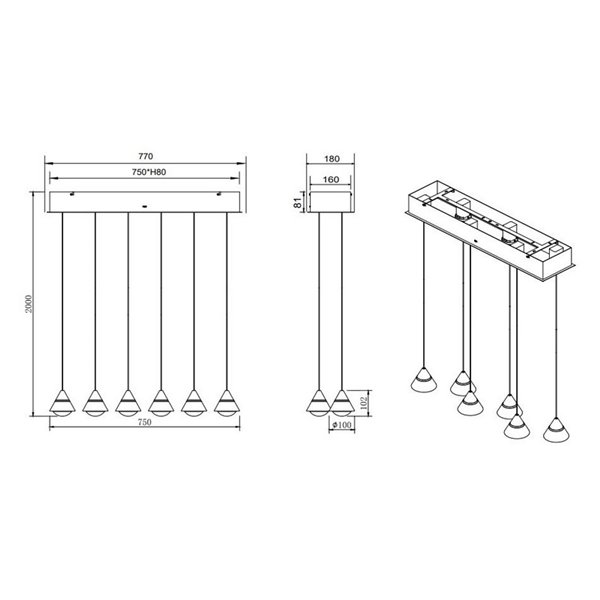 Plafonnier LED ROMEO, 6 lumières, 42 W, 4 200 lm, interrupteur DIP, 2 300 + 3 000 + 4 000 K, IP20, gris