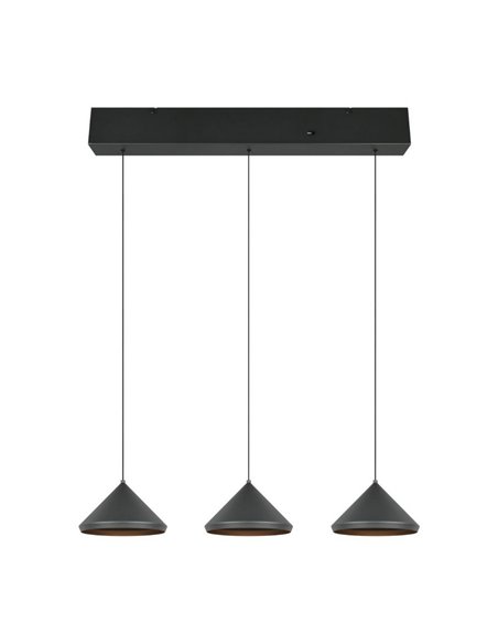 Lámpara de techo 3 luces LED LAGUNA altura regulable, 15W 1500lm, 2300+3000+4000K IP20 Negro