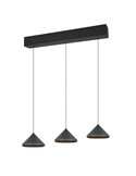 Lámpara de techo 3 luces LED LAGUNA altura regulable, 15W 1500lm, 2300+3000+4000K IP20 Negro