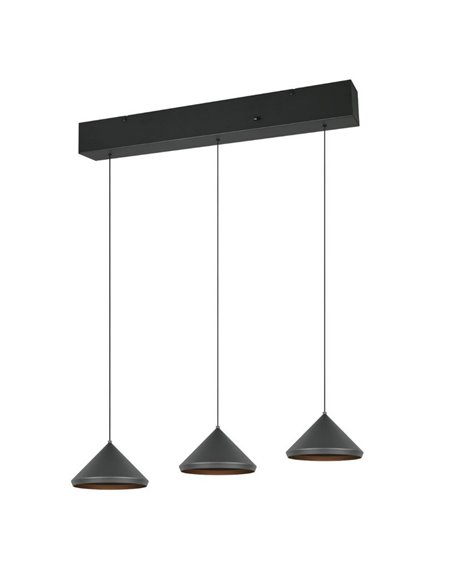 Lámpara de techo 3 luces LED LAGUNA altura regulable, 15W 1500lm, 2300+3000+4000K IP20 Negro