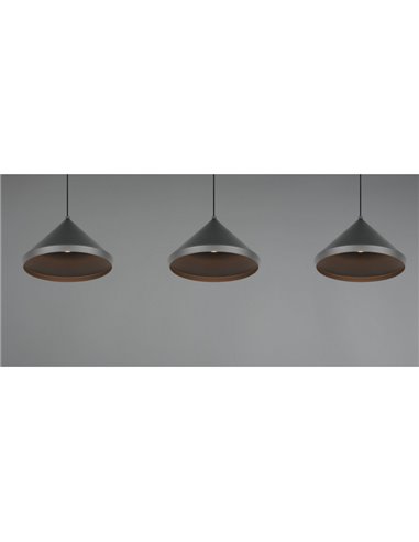 Lámpara de techo 3 luces LED LAGUNA altura regulable, 15W 1500lm, 2300+3000+4000K IP20 Negro