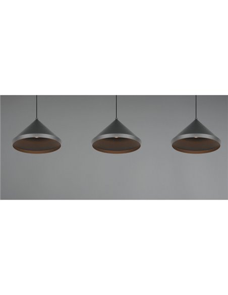 Lámpara de techo 3 luces LED LAGUNA altura regulable, 15W 1500lm, 2300+3000+4000K IP20 Negro