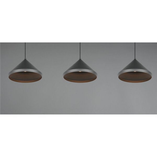 Lámpara de techo 3 luces LED LAGUNA altura regulable, 15W 1500lm, 2300+3000+4000K IP20 Negro