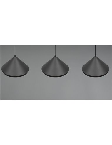 Lámpara de techo 3 luces LED LAGUNA altura regulable, 15W 1500lm, 2300+3000+4000K IP20 Negro