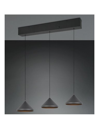 Lámpara de techo 3 luces LED LAGUNA altura regulable, 15W 1500lm, 2300+3000+4000K IP20 Negro