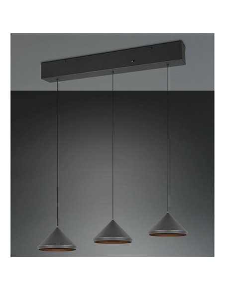 Lámpara de techo 3 luces LED LAGUNA altura regulable, 15W 1500lm, 2300+3000+4000K IP20 Negro