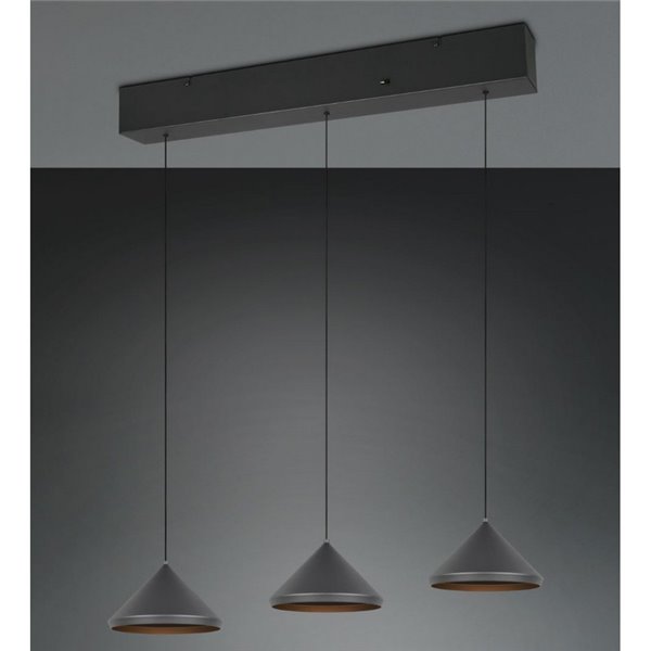 Lámpara de techo 3 luces LED LAGUNA altura regulable, 15W 1500lm, 2300+3000+4000K IP20 Negro