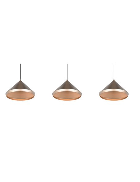 Lámpara de techo 3 luces LED LAGUNA altura regulable, 15W 1500lm, 2300+3000+4000K IP20 Cobre