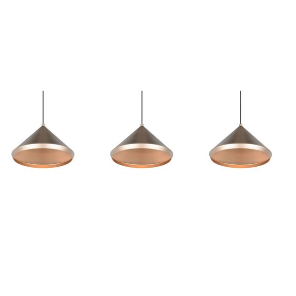 Lámpara de techo 3 luces LED LAGUNA altura regulable, 15W 1500lm, 2300+3000+4000K IP20 Cobre