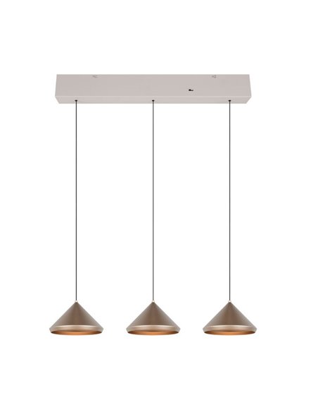 Plafonnier LED 3 lumières LAGUNA, hauteur réglable, 15 W, 1 500 lm, 2 300 + 3 000 + 4 000 K, IP20, cuivre