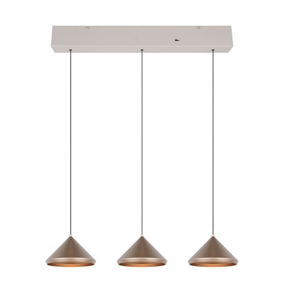 Lámpara de techo 3 luces LED LAGUNA altura regulable, 15W 1500lm, 2300+3000+4000K IP20 Cobre