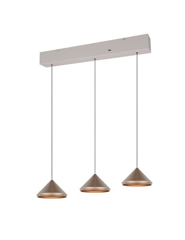 Lámpara de techo 3 luces LED LAGUNA altura regulable, 15W 1500lm, 2300+3000+4000K IP20 Cobre