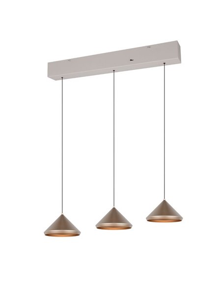 Plafonnier LED 3 lumières LAGUNA, hauteur réglable, 15 W, 1 500 lm, 2 300 + 3 000 + 4 000 K, IP20, cuivre