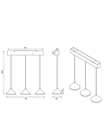 Plafonnier LED 3 lumières LAGUNA, hauteur réglable, 15 W, 1 500 lm, 2 300 + 3 000 + 4 000 K, IP20, cuivre