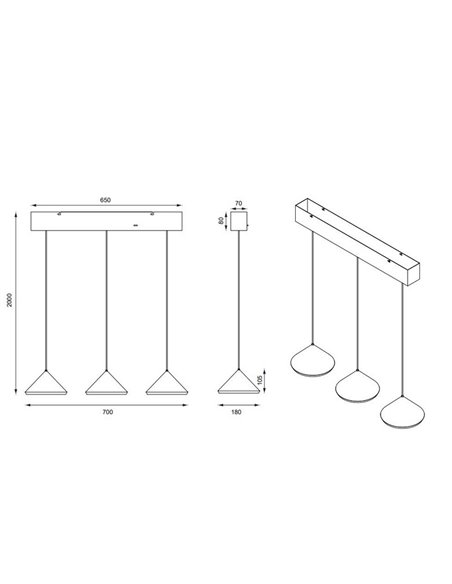 Plafonnier LED 3 lumières LAGUNA, hauteur réglable, 15 W, 1 500 lm, 2 300 + 3 000 + 4 000 K, IP20, cuivre