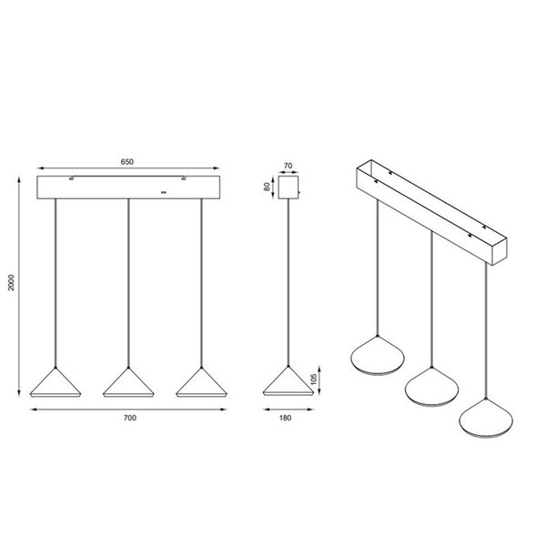 Plafonnier LED 3 lumières LAGUNA, hauteur réglable, 15 W, 1 500 lm, 2 300 + 3 000 + 4 000 K, IP20, cuivre