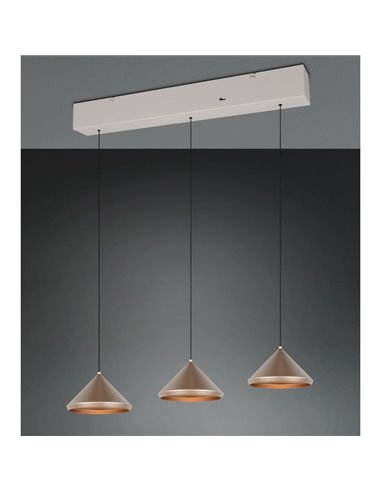 Plafonnier LED 3 lumières LAGUNA, hauteur réglable, 15 W, 1 500 lm, 2 300 + 3 000 + 4 000 K, IP20, cuivre