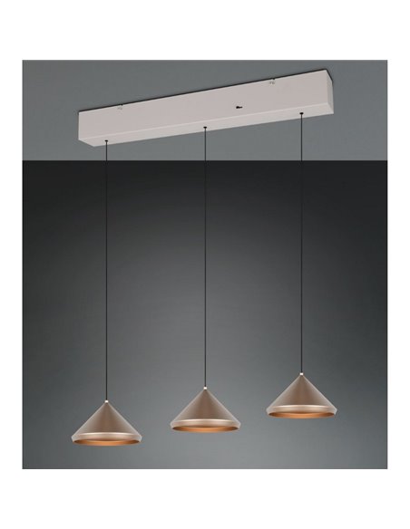 Lámpara de techo 3 luces LED LAGUNA altura regulable, 15W 1500lm, 2300+3000+4000K IP20 Cobre