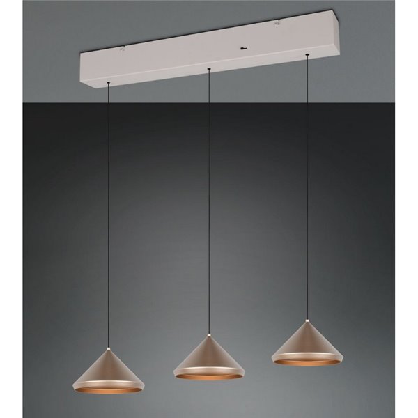 Plafonnier LED 3 lumières LAGUNA, hauteur réglable, 15 W, 1 500 lm, 2 300 + 3 000 + 4 000 K, IP20, cuivre