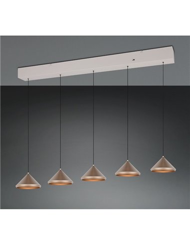Lámpara de techo 5 luces LED LAGUNA, altura regulable, 25W 2500lm, 2300+3000+4000K IP20 Cobre