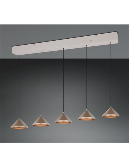 Lámpara de techo 5 luces LED LAGUNA, altura regulable, 25W 2500lm, 2300+3000+4000K IP20 Cobre