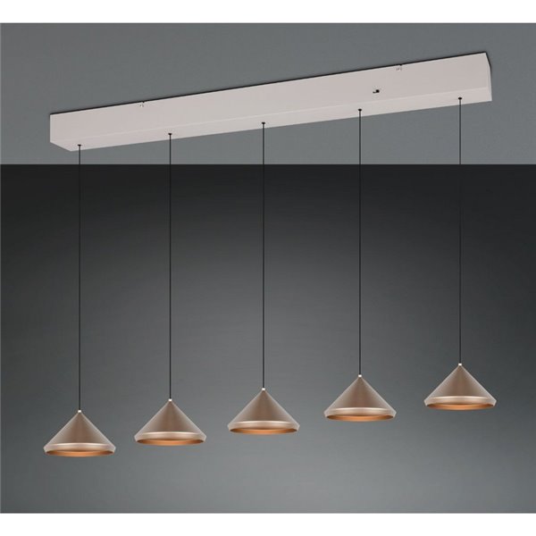 Plafonnier LED LAGUNA 5 lumières, hauteur réglable, 25 W, 2 500 lm, 2 300 + 3 000 + 4 000 K, IP20, cuivre