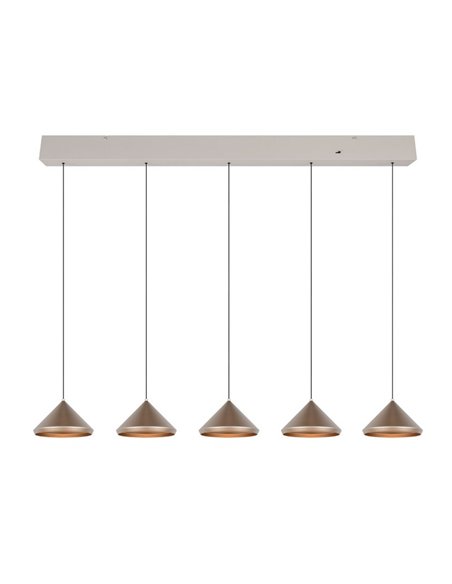 Lámpara de techo 5 luces LED LAGUNA, altura regulable, 25W 2500lm, 2300+3000+4000K IP20 Cobre
