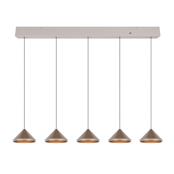 Lámpara de techo 5 luces LED LAGUNA, altura regulable, 25W 2500lm, 2300+3000+4000K IP20 Cobre