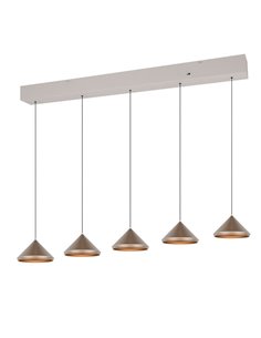 Lámpara de techo 5 luces LED LAGUNA, altura regulable, 25W 2500lm, 2300+3000+4000K IP20 Cobre