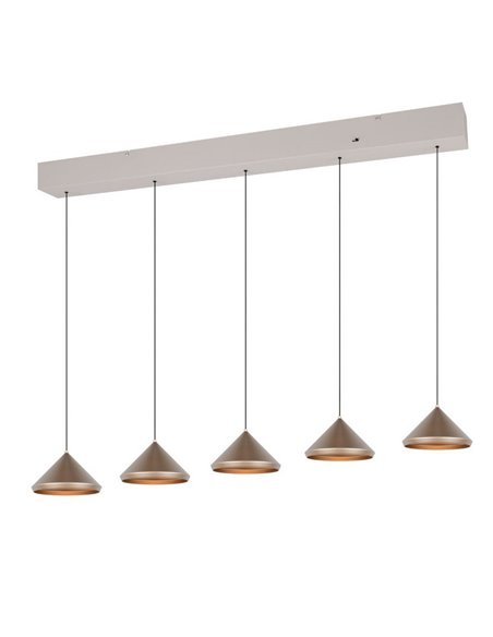 Lámpara de techo 5 luces LED LAGUNA, altura regulable, 25W 2500lm, 2300+3000+4000K IP20 Cobre