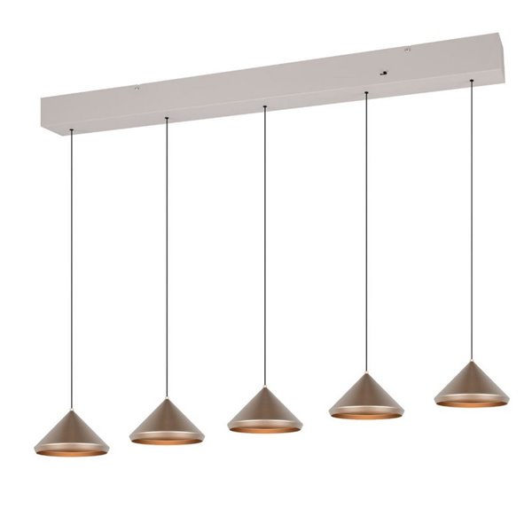 Lámpara de techo 5 luces LED LAGUNA, altura regulable, 25W 2500lm, 2300+3000+4000K IP20 Cobre