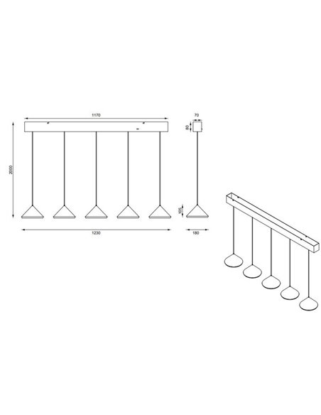Plafonnier LED LAGUNA 5 lumières, hauteur réglable, 25 W, 2 500 lm, 2 300 + 3 000 + 4 000 K, IP20, cuivre