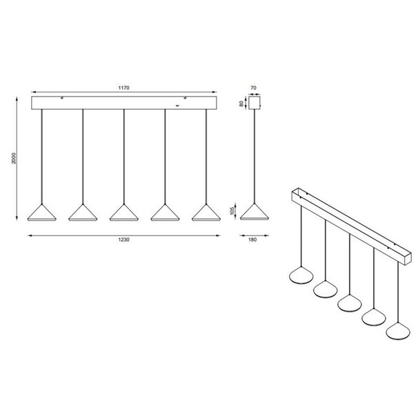 Plafonnier LED LAGUNA 5 lumières, hauteur réglable, 25 W, 2 500 lm, 2 300 + 3 000 + 4 000 K, IP20, cuivre