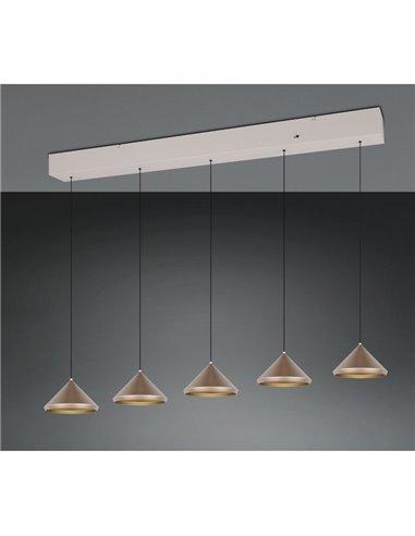 Lámpara de techo 5 luces LED LAGUNA, altura regulable, 25W 2500lm, 2300+3000+4000K IP20 Cobre