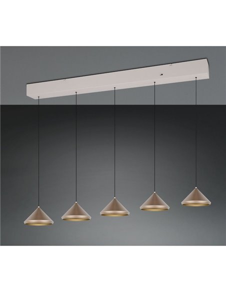 Lámpara de techo 5 luces LED LAGUNA, altura regulable, 25W 2500lm, 2300+3000+4000K IP20 Cobre