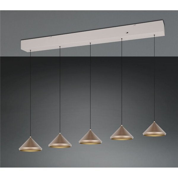 Lámpara de techo 5 luces LED LAGUNA, altura regulable, 25W 2500lm, 2300+3000+4000K IP20 Cobre