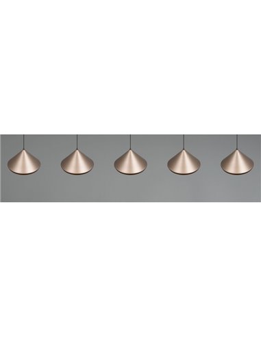 Lámpara de techo 5 luces LED LAGUNA, altura regulable, 25W 2500lm, 2300+3000+4000K IP20 Cobre