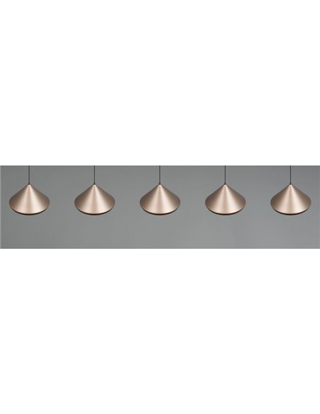 Lámpara de techo 5 luces LED LAGUNA, altura regulable, 25W 2500lm, 2300+3000+4000K IP20 Cobre