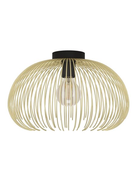 Lámpara de techo elegante con pantalla de alambre dorado y base redonda negra VENEZUELA, E27 (no incl.)