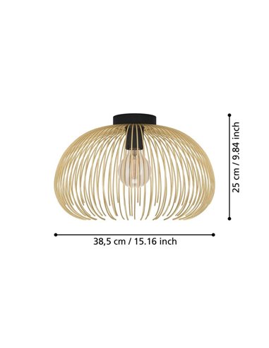 Lámpara de techo elegante con pantalla de alambre dorado y base redonda negra VENEZUELA, E27 (no incl.)