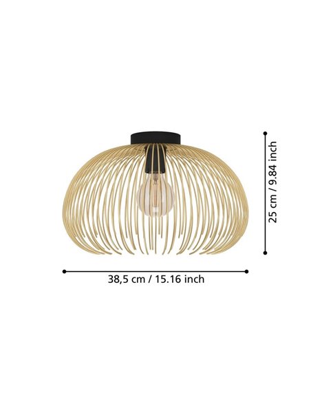 Lámpara de techo elegante con pantalla de alambre dorado y base redonda negra VENEZUELA, E27 (no incl.)