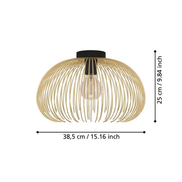 Lámpara de techo elegante con pantalla de alambre dorado y base redonda negra VENEZUELA, E27 (no incl.)