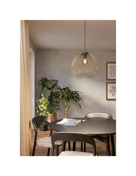 Lampe à suspension ronde avec fil doré VENEZUELA, E27 (non incl.)
