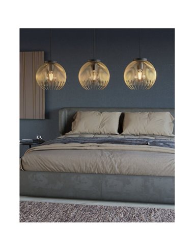 Lampe à suspension avec 3 abat-jour ronds en fil d'or VENEZUELA, 3xE27 (non incl.)