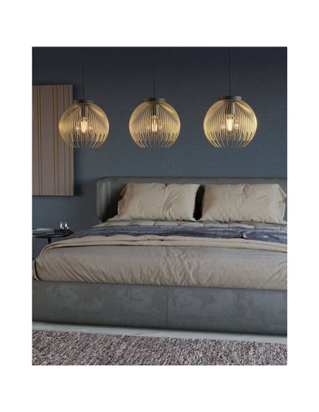 Lampe à suspension avec 3 abat-jour ronds en fil d'or VENEZUELA, 3xE27 (non incl.)