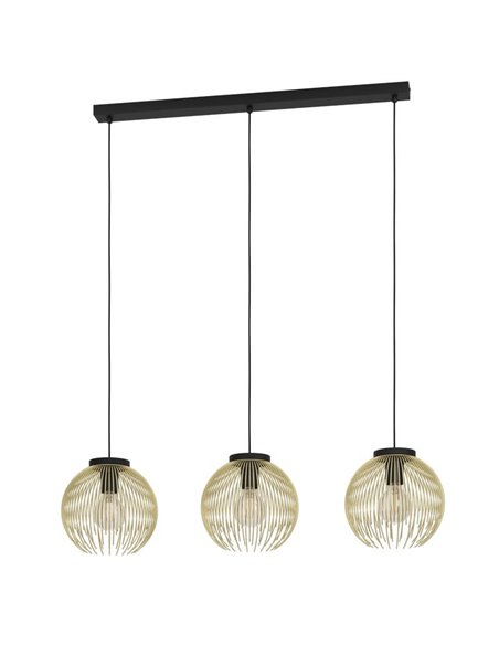 Lampe à suspension avec 3 abat-jour ronds en fil d'or VENEZUELA, 3xE27 (non incl.)