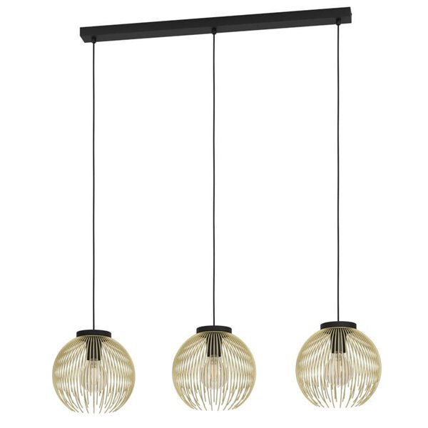 Lampe à suspension avec 3 abat-jour ronds en fil d'or VENEZUELA, 3xE27 (non incl.)