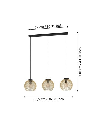 Luminária pendente com 3 cúpulas redondas em fio dourado VENEZUELA, 3xE27 (não incl.)